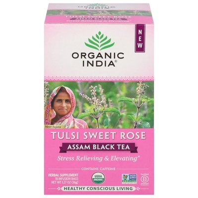 Organic India Assam Black Tea Tulsi Sweet Rose Bags 6/18 BAG [UNFI #2951291] [ebt]