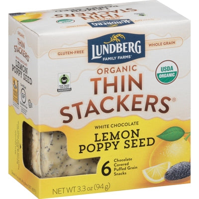 Lundber Family Farms Thin Stackers Organic White Chocolate Lemon Poppy Seed 6/3.3 OZ [UNFI #02378750] [ebt]
