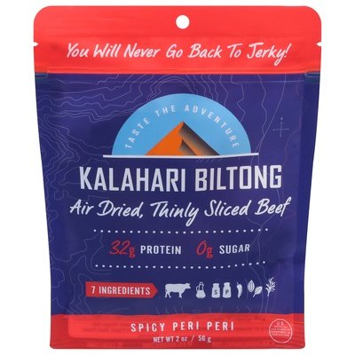 Kalahari Biltong Beef Thinly Sliced Air Dried Spicy Peri Peri 8/2 OZ [UNFI #2258606] [ebt]