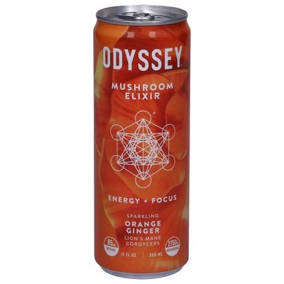 Odyssey Mushroom Elixir Orange Ginger Energy + Focus Sparkling 12/12 OZ [UNFI #2849412] [ebt]