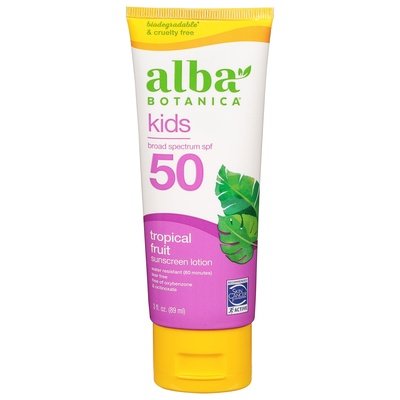 Alba Botanica Sunscreen Lotion Tropical Fruit Kids Broad Spectrum Spf 50 1/3 OZ [UNFI-CARLISLE #2926566]