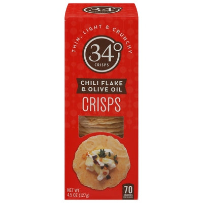 34 Degrees Crisps Chili Flake & Olive Oil 12/4.5 OZ [UNFI #2898617] [ebt]