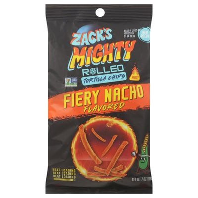 Zacks Mighty Tortilla Chips Fiery Nacho Flavored Rolled 6/7 OZ [UNFI #03147402] [ebt]