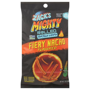 Zacks Mighty Tortilla Chips Fiery Nacho Flavored Rolled 6/7 OZ [UNFI #03147402] [ebt]