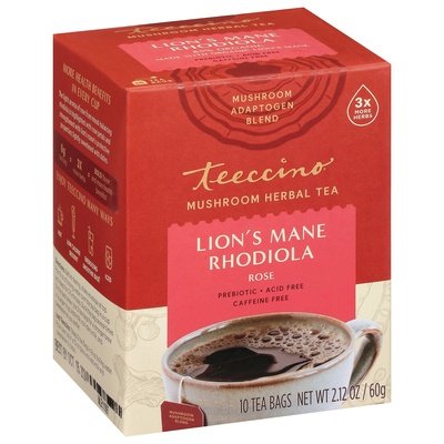 Teeccino Herbal Tea Mushroom Lions Mane Rhodiola Rose 6/10 BAG [UNFI #2658573] [ebt]