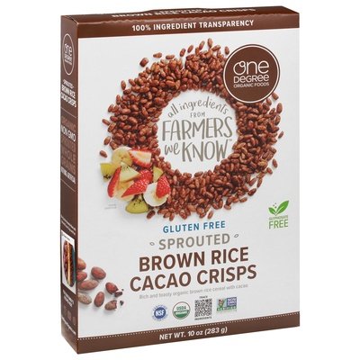 One Degree Organic Foods Brown Rice Cacao Crisps Gluten Free Sprouted 6/10 OZ [UNFI #1273606] [ebt]