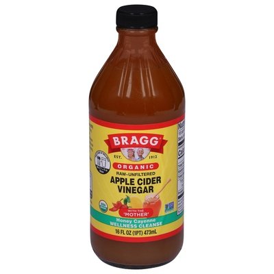 Bragg Apple Cider Vinegar Organic Honey Cayenne Raw-Unfiltered 12/16 OZ [UNFI #3012457] [ebt]