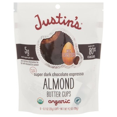 Justins Almond Butter Cups Organic Super Dark Chocolate Espresso 6/4.2 OZ [UNFI #2763886] [ebt]