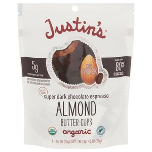 Justins Almond Butter Cups Organic Super Dark Chocolate Espresso 6/4.2 OZ [UNFI #2763886] [ebt]