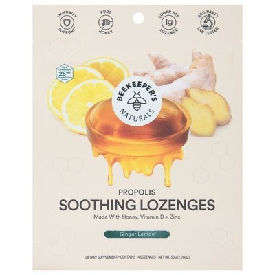 Beekeepers Naturals Soothing Lozenges Ginger Lemon 1/1.76 OZ [UNFI-CARLISLE #2834216]