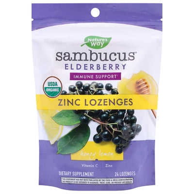 Natures Way Sambucus Elderberry Zinc Lozenges Honey Lemon 1/24 CT [UNFI-CARLISLE #2224814]