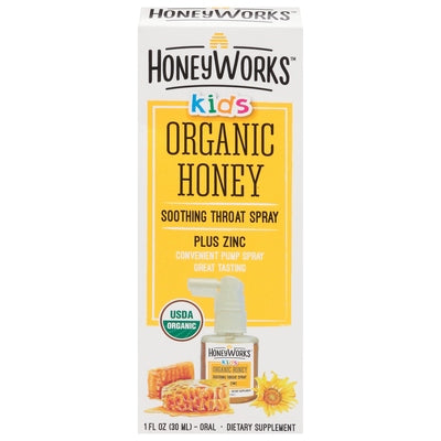 Honey Works Kids Throat Spray Soothing Plus Zinc Organic Honey Kids 1/1 OZ [UNFI-CARLISLE #3091741]