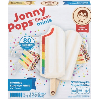 Jonny Pops Ice Pops Birthday Surprise with Cream Minis 6/6.72 OZ [UNFI #03148533] [ebt]