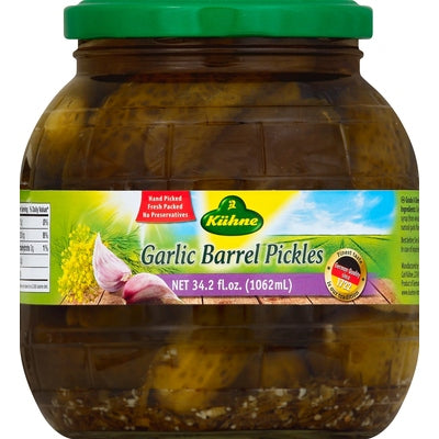Kuhne Barrel Pickles Garlic Kosher 6/35.9 OZ [UNFI #03177243] [ebt]