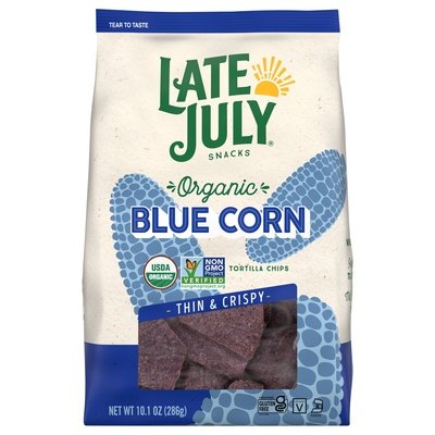 Late July Snacks Tortilla Chips Organic Blue Corn Thin & Crispy 9/10.1 OZ [UNFI #2805208] [ebt]
