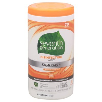 Seventh Generation Wipes Disinfecting Lemongrass Citrus Scent 6/70 CT [UNFI #214239]