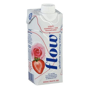 Flow Water Flavored Water Organic Strawberry + Rose 12/500 ML [UNFI #2310837] [ebt]