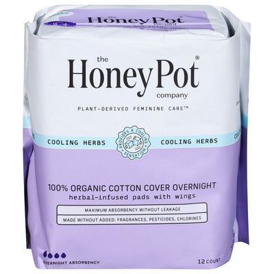 The Honey Pot Pads with Wings Herbal-Infused 100% Organic Cotton Cover Overnight 1/12 CT [UNFI-CARLISLE #3114154]