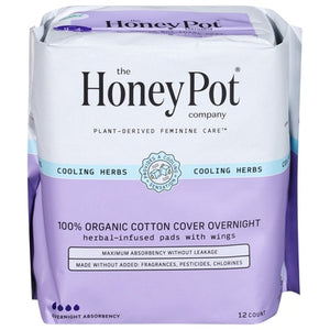 The Honey Pot Pads with Wings Herbal-Infused 100% Organic Cotton Cover Overnight 1/12 CT [UNFI-CARLISLE #3114154]