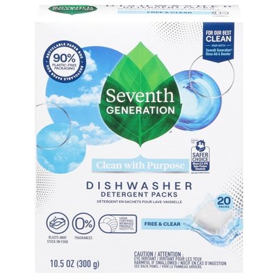 Seventh Generation Dishwasher Detergent Packs Free & Clear 20 Packs 6/20 CT [UNFI #2926228]