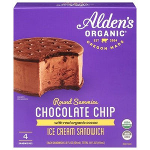 Aldens Organic Ice Cream Sandwich Chocolate Chip Round Sammies 12/4/3.5 OZ [UNFI #2204675] [ebt]