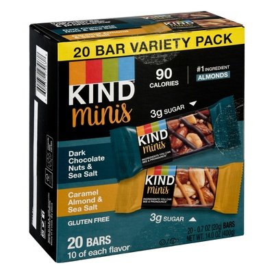 Kind Bars Dark Chocolate Nuts & Sea Salt/Caramel Almond Sea Salt Minis 20 Bar Variety Pack 4/20/.7 OZ [UNFI #2524114] [ebt]