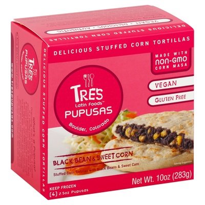 Tres Latin Foods Pupusas Black Bean & Sweet Corn 8/4/2.5 OZ [UNFI #1537000] [ebt]