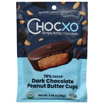 Chocxo Peanut Butter Cups Dark Chocolate 70% Cacao 6/3.45 OZ [UNFI #2826006] [ebt]