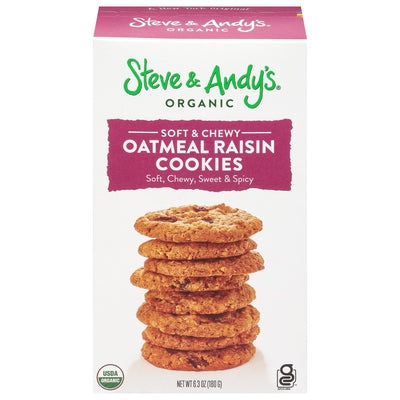 Steve & Andys Cookies Organic Oatmeal Raisin Soft & Chewy 6/5.5 OZ [UNFI #03180585] [ebt]