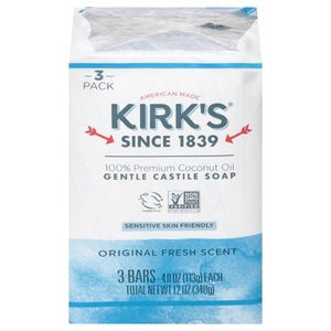 Kirks Castile Soap Gentle Original Fresh Scent 3 Pack 1/3/4 OZ [UNFI #0419358] T