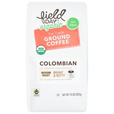 Field Day Coffee Ground Organic Colombian Medium Roast 100% Arabica 6/10 OZ [UNFI #2588416] [ebt]