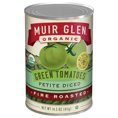 Muir Glen Green Tomatoes Petite Diced Fire Roasted 12/14.5 OZ [UNFI #2889020] [ebt]