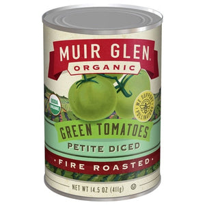 Muir Glen Green Tomatoes Petite Diced Fire Roasted 12/14.5 OZ [UNFI #2889020] [ebt]
