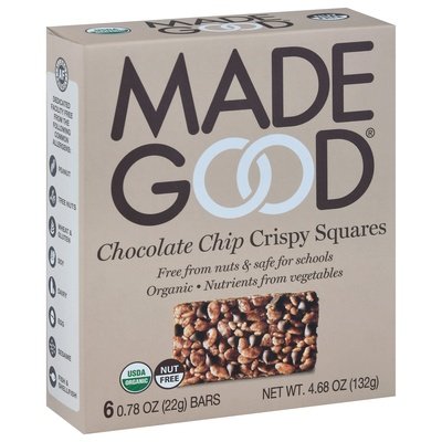 Made Good Crispy Squares Chocolate Chip 6 Pack 6/4.68 OZ [UNFI #2084424] [ebt]
