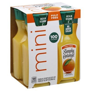 Simply Juice Orange Pulp Free Mini 4 Pack 6/4/8 OZ [UNFI #2650836] [ebt]