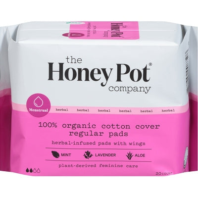The Honey Pot Pads With Wings 100% Organic Cotton Cover Herbal-Infused Regular 20 CT [UNFI-CARLISLE #3114113]