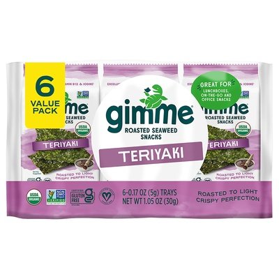 Gimme Seaweed Snacks Roasted Organic Teriyaki 6 Value Pack 8/6/.17 OZ [UNFI #1858067] [ebt]
