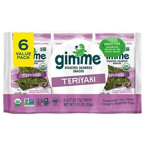 Gimme Seaweed Snacks Roasted Organic Teriyaki 6 Value Pack 8/6/.17 OZ [UNFI #1858067] [ebt]