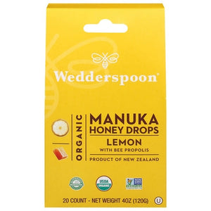 Wedderspoon Honey Drops Organic Manuka Lemon With Bee Propolis 1/4 OZ [UNFI-CARLISLE #3076460] [ebt]