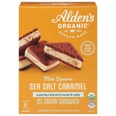 Aldens Organic Ice Cream Sandwich Sea Salt Caramel Mini Squares 12/8/2 OZ [UNFI #2399020] [ebt]