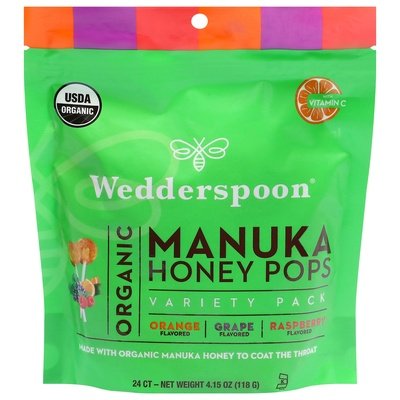 Wedderspoon Honey Pops Organic Manuka Orange Flavored Grape Flavored Raspberry Flavored Variety Pack 6/4.15 OZ [UNFI #2368157] [ebt]