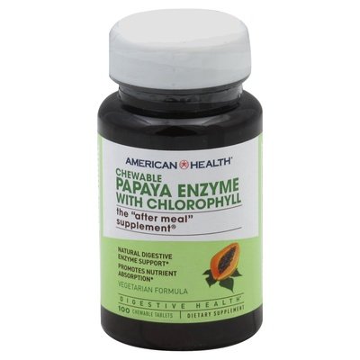 American Health Papaya Enzyme With Chlorophyll Vegetarian Formula Chewable Tablets 1/100 TAB [UNFI-CARLISLE #279000]