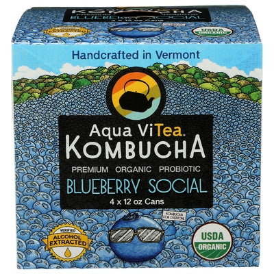 Aqua Vitea Kombucha Blueberry Social 6/4/12 OZ [UNFI #02948529] [ebt]