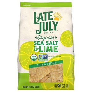 Late July Snacks Tortilla Chips Organic Sea Salt & Lime Thin & Crispy 9/10.1 OZ [UNFI #2805190] [ebt]