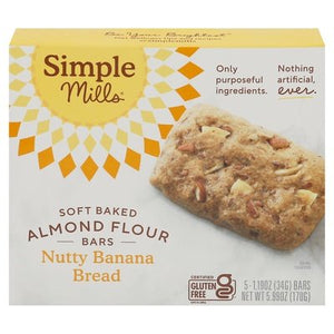 Simple Mills Almond Flour Bars Nutty Banana Bread Soft Baked 6/5.99 OZ [UNFI #2456937] [ebt]