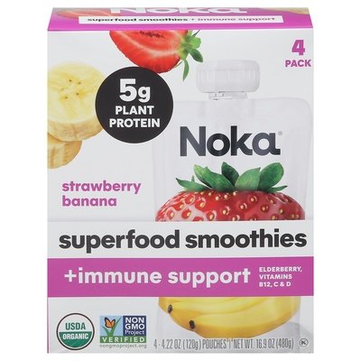 Noka Superfood Smoothie +Immune Support Strawberry Banana 4 Pack 6/4 PACK [UNFI #2914265] [ebt]