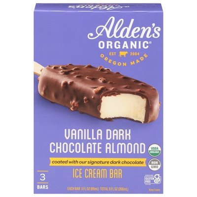 Aldens Organic Ice Cream Bar Vanilla Dark Chocolate Almond 12/3/3 OZ [UNFI #2399210] [ebt]