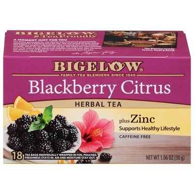 Bigelow Bigelow Blackberry Citrus Plus Zinc Caffeine Free Herbal Tea Tea Bags 18 Ct 6/18 BAG [UNFI #2772556] [ebt]
