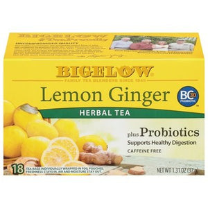 Bigelow Bigelow Lemon Ginger Probiotics Caffeine Free Herbal Tea Tea Bags 18 Ct 6/18 BAG [UNFI #836478] [ebt]