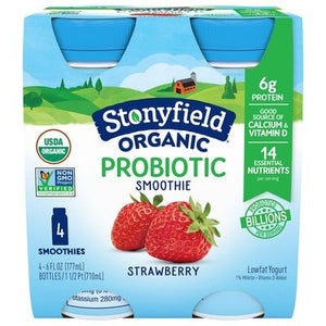 Stonyfield Organic Probiotic Smoothie Lowfat Yogurt Strawberry 6/4/6 OZ [UNFI #328278] [ebt]
